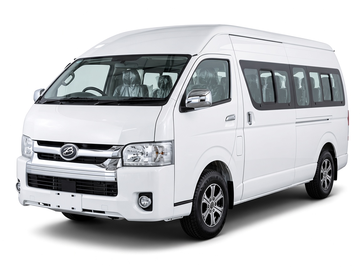 White Buckets CNG Mini Bus, front view